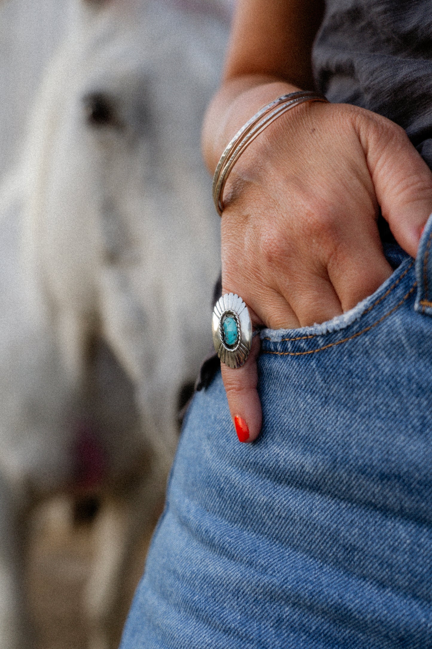 Vintage Navajo Shadowbox Sterling Silver + Turquoise Ring