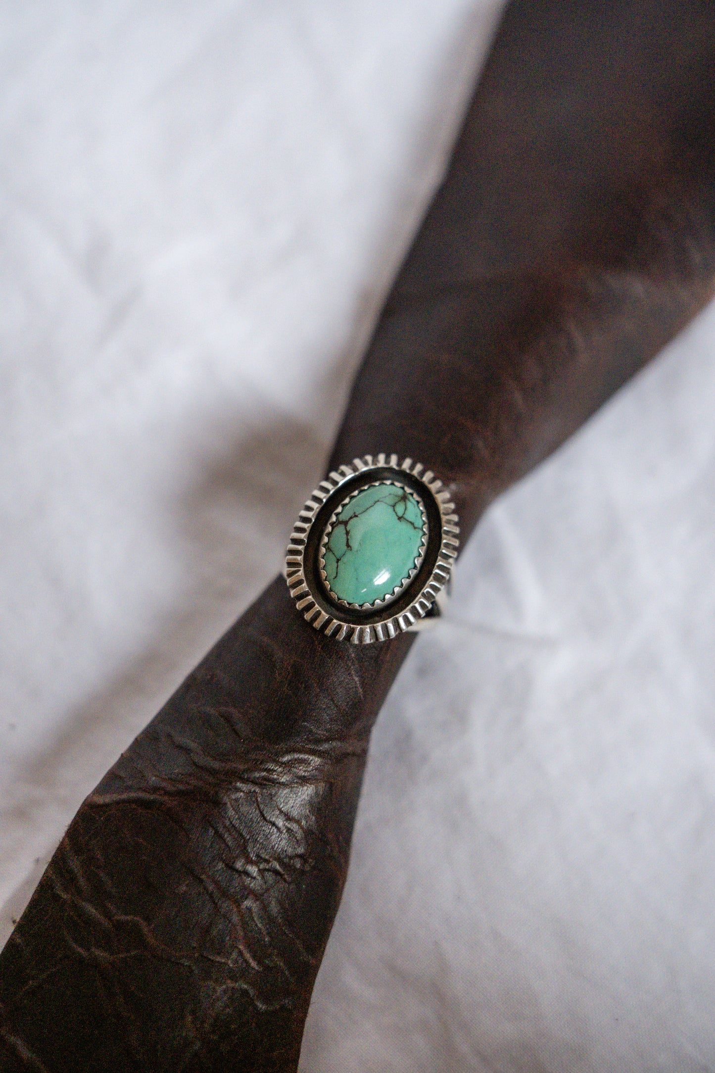 Vintage Navajo Sterling Silver Oval Cabochon Turquoise Shadow Box Ring